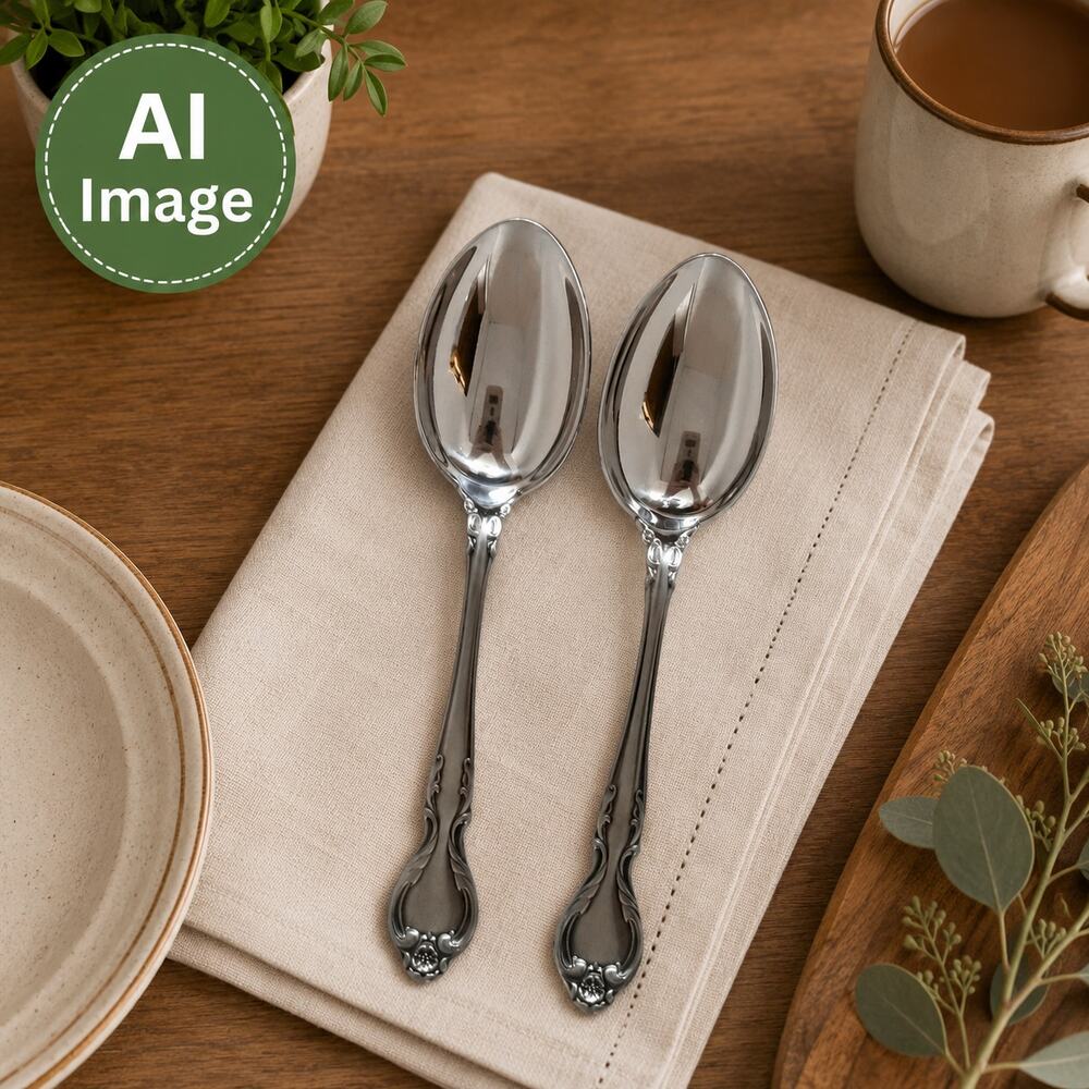 Vintage Lyons Queens Fancy Large Serving Spoons Serve Ware Stainless Steel